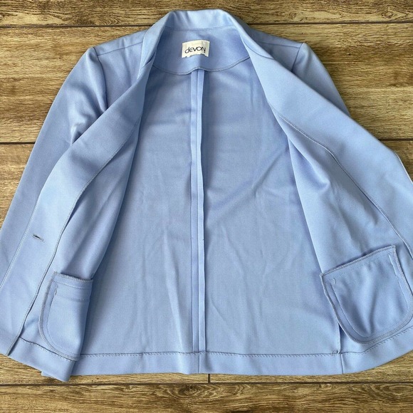 Vintage Blue Polyester Blazer Shoulder Pads Sz 14 USA Union Made - Picture 2 of 7